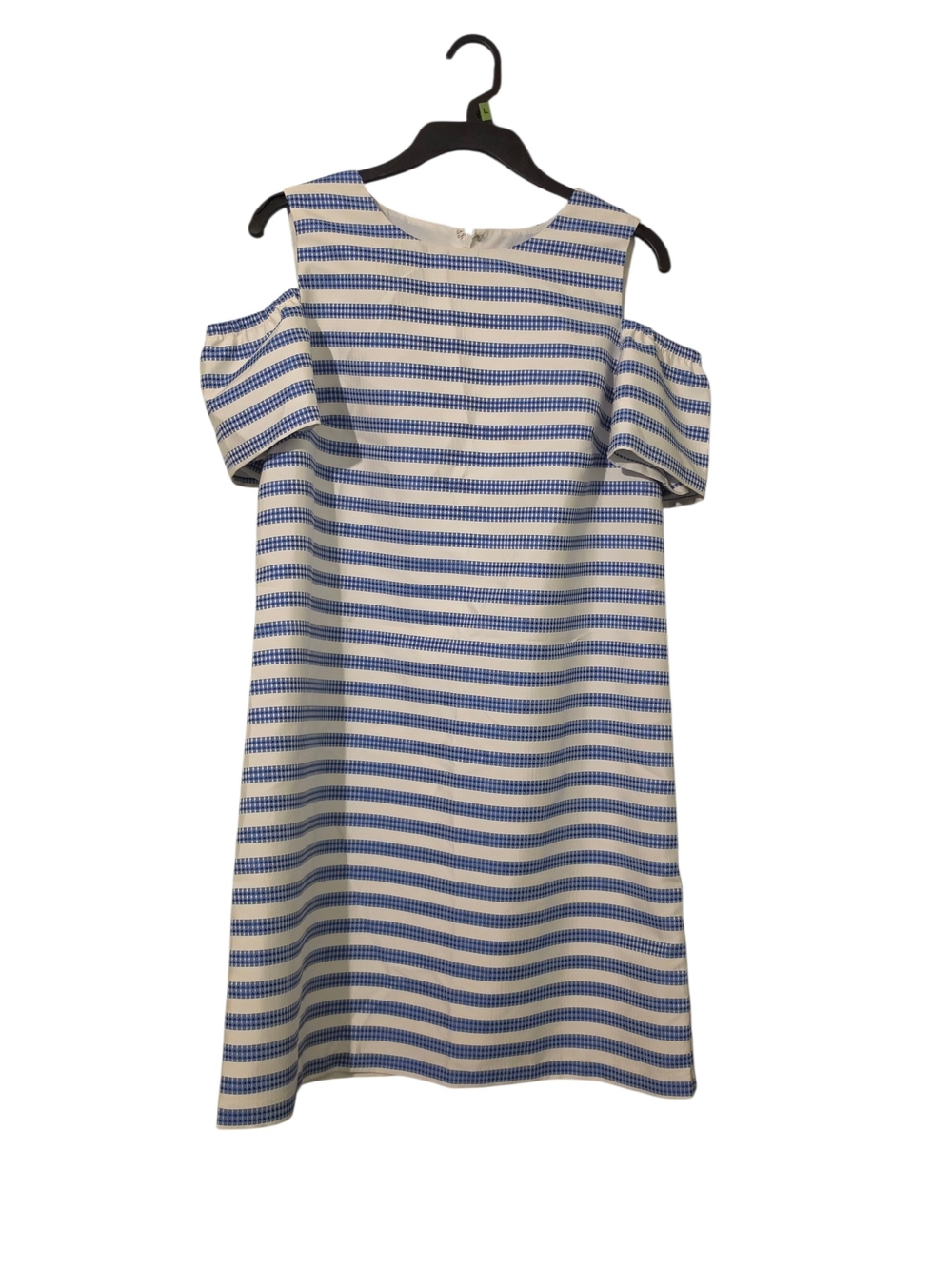 Hutch Cold-Shoulder Striped Embroidered Shift Dress in Blue and White - L